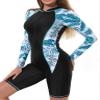 Moggemol Women's Boyleg One Piece Rash Guard Swimsuit UPF 50+ Long Sleeve Zipper Surfing Athletic Swimwear B#Black&Cyan03 X-Large view 4