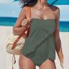 Akklian Women Two Piece Tankini Bathing Suit Bandeau Swim Top with Bottom Strapless Swimwear Tummy Control Swimsuit for Women Army Green view 2