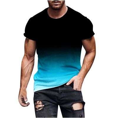 Men's T-Shirt Short Sleeve Performance Top Workout Muscle Fit Ombre Tee Quick Dry Athletic Gradient Active Shirts Sky Blue