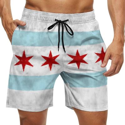 Zakqeik Chicago-City Flag Mens Swim Trunks Quick Dry Swim Shorts with Pockets Funny Beach Shorts XL