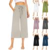 midelxp Summer Capri Pants for Women Loose Fit Drawstring Cropped Sweatpants Comfy Workout Yoga Pants with Pockets Baggy Hiking Pants Capri Sweatpants Casual Travel Pants Women Wide Leg Pants view 1