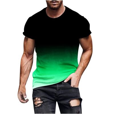 Men's T-Shirt Short Sleeve Performance Top Workout Muscle Fit Ombre Tee Quick Dry Athletic Gradient Active Shirts Green