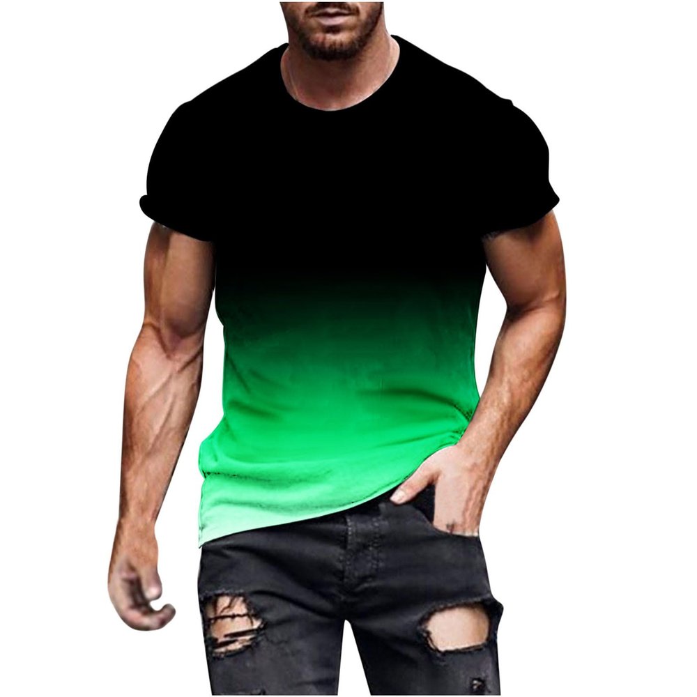 Men's T-Shirt Short Sleeve Performance Top Workout Muscle Fit Ombre Tee Quick Dry Athletic Gradient Active Shirts Green