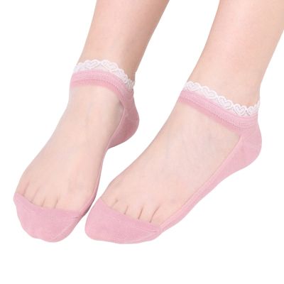 YOLAI Women 1Pair Socks Lace Ankle Socks For Women Ruffle Socks Women Nylon Ankle Short Sheer Socks (Grey, One Size)