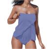 Akklian Women Two Piece Tankini Bathing Suit Bandeau Swim Top with Bottom Strapless Swimwear Tummy Control Swimsuit for Women Light Blue view 1