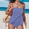 Akklian Women Two Piece Tankini Bathing Suit Bandeau Swim Top with Bottom Strapless Swimwear Tummy Control Swimsuit for Women Light Blue view 2