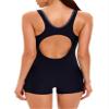 Nikiikoo Women's Boyleg One Piece Swimsuits Racerback Short Unitard Athletic Bathing Suit Sporty Swimwear B#Blue03 3X-Large view 4