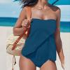 Akklian Women Two Piece Tankini Bathing Suit Bandeau Swim Top with Bottom Strapless Swimwear Tummy Control Swimsuit for Women Dark Blue view 2