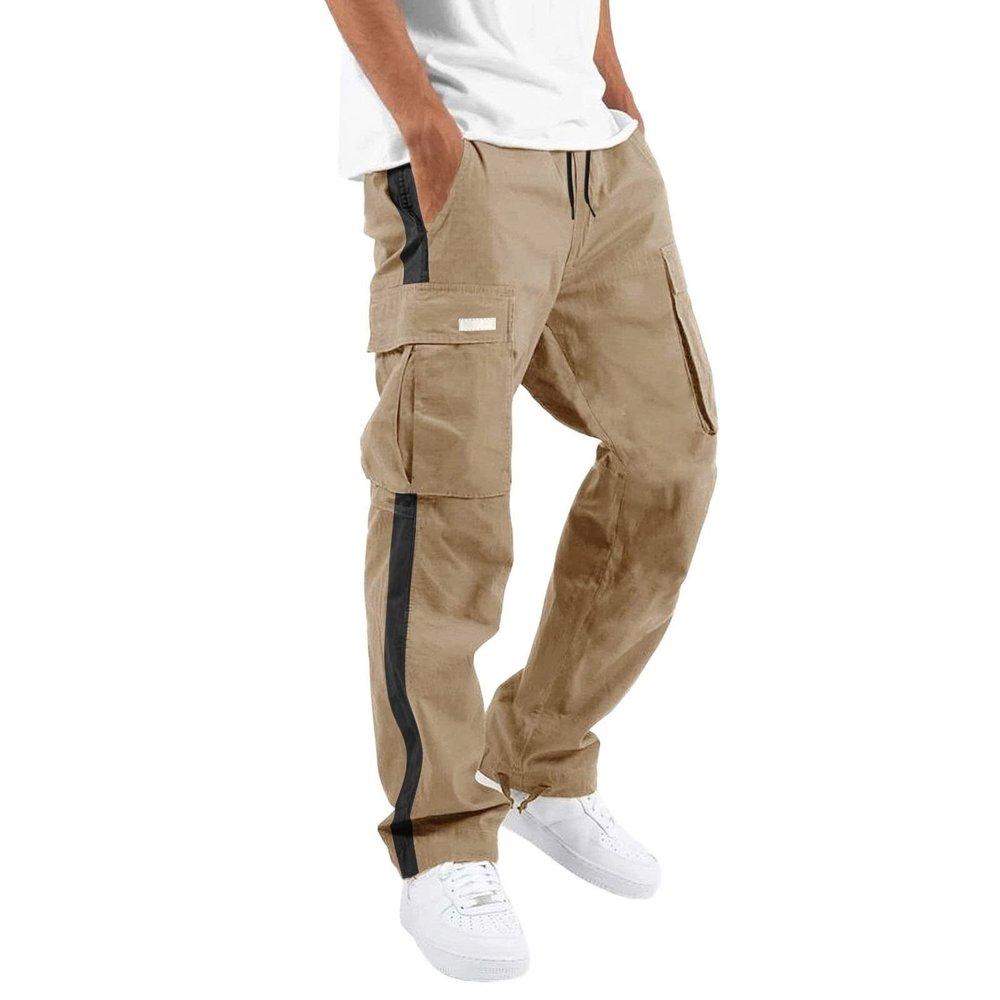 GOKKILRW Mens Joggers Casual Elastic Waist Drawstring Loose Fit Cargo Pants Outdoor Hiking Jogging Athletic Pant with Multi Pockets Contrast Color Combat Workout Running Pants
