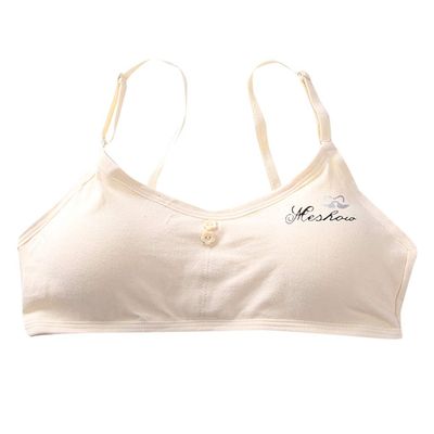 NineFit Basics Girls Adjustable Bra Children Kids Comfort Flex Fit Seamless Underclothes Cotton Straps Training (Beige, One Size)