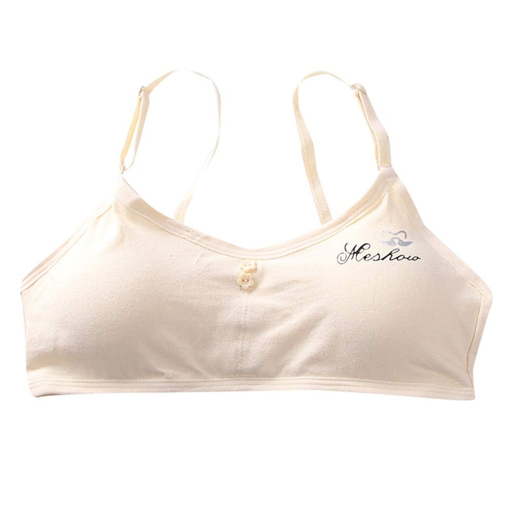 NineFit Basics Girls Adjustable Bra Children Kids Comfort Flex Fit Seamless Underclothes Cotton Straps Training (Beige, One Size)