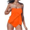 Akklian Women Two Piece Tankini Bathing Suit Bandeau Swim Top with Bottom Strapless Swimwear Tummy Control Swimsuit for Women Orange view 1