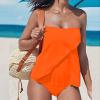 Akklian Women Two Piece Tankini Bathing Suit Bandeau Swim Top with Bottom Strapless Swimwear Tummy Control Swimsuit for Women Orange view 2