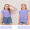 Haloumoning Girls Cap Sleeve Tops Summer Crewneck Tank Tops Cute T-Shirt Blouse 5-14 Years Purple view 2