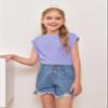Haloumoning Girls Cap Sleeve Tops Summer Crewneck Tank Tops Cute T-Shirt Blouse 5-14 Years Purple view 3