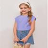Haloumoning Girls Cap Sleeve Tops Summer Crewneck Tank Tops Cute T-Shirt Blouse 5-14 Years Purple view 4