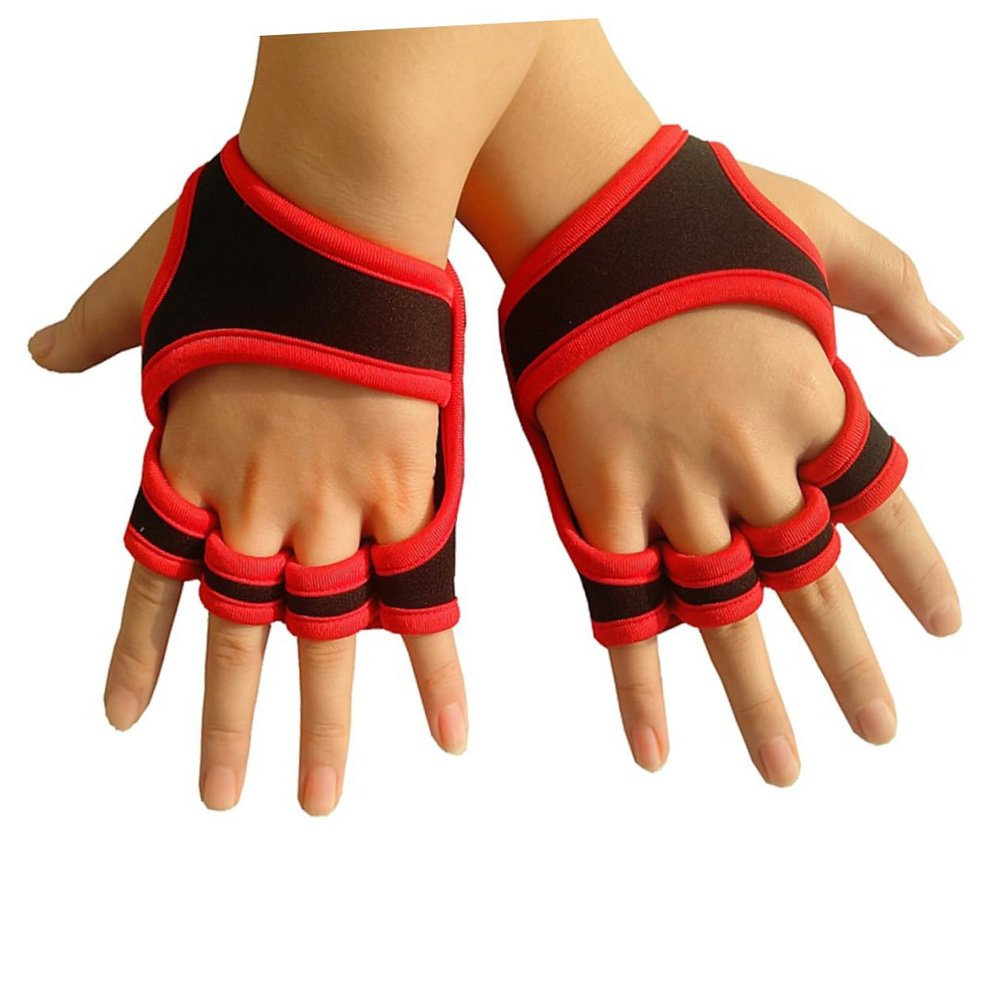 BUTIFULSIC Weightlifting Gloves Half Finger Gloves Protective Fitness Silicone Gel Palm Red Non-Slip Suitable for Men Women