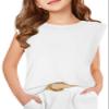 Haloumoning Girls Cap Sleeve Tops Summer Crewneck Tank Tops Cute T-Shirt Blouse 5-14 Years White view 1