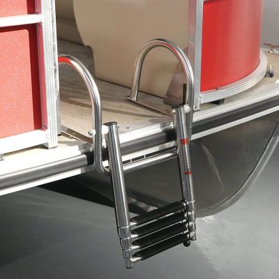 Swimming Pool Dock Ladder Marine Yacht Dock Bay Boat Ladder with Hand Railings, Heavy Duty Stainless Steel 4 Step Telescoping Foldable Dive Marine Ladders, Easy to Install