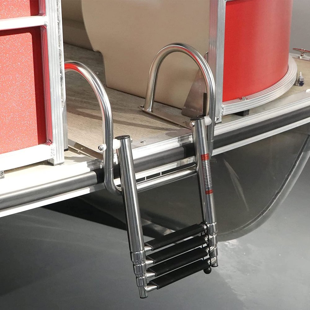 Swimming Pool Dock Ladder Marine Yacht Dock Bay Boat Ladder with Hand Railings, Heavy Duty Stainless Steel 4 Step Telescoping Foldable Dive Marine Ladders, Easy to Install