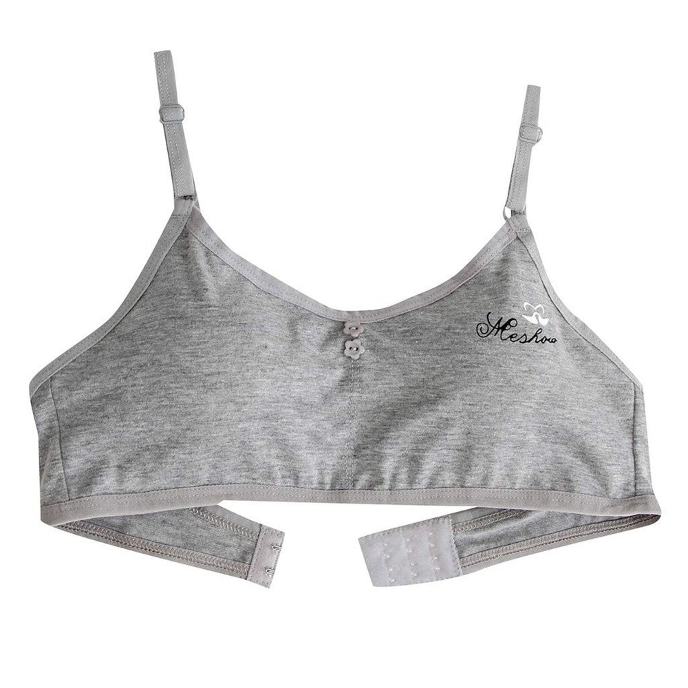 Girls Adjustable Bra Children Kids Comfort Flex Fit Seamless Underclothes Cotton Straps Training Undies (Grey, One Size)