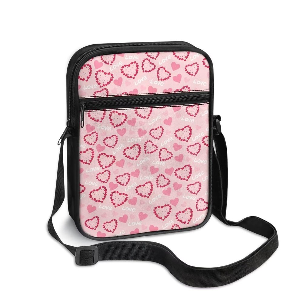 TODIYADDU Valentine's Day Love Heart Sling Bag for Women Crossbody Purse Novelty Messenger Bag Small Shoulder Bag Mini Phone Pouch Purse with Adjustable Strap and Zip Pocket Portable Chest Bag