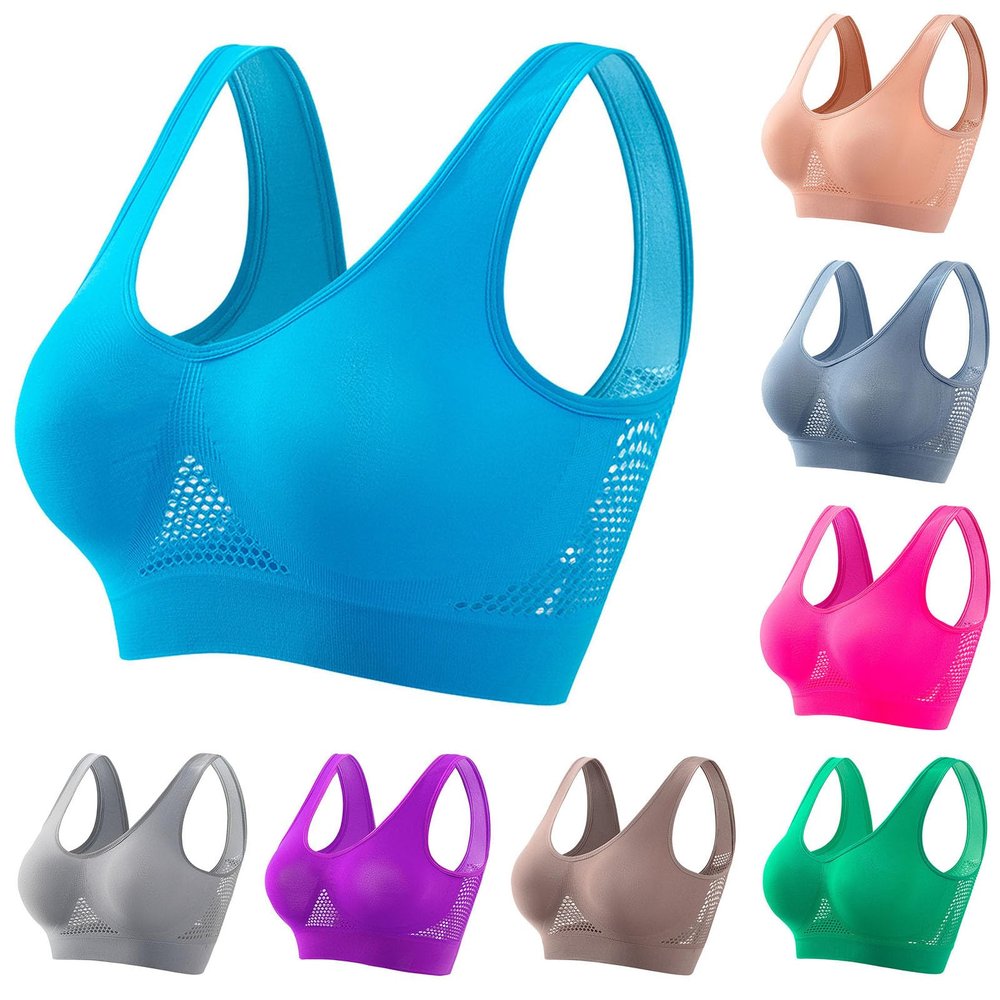 Wire Free Bras with Support and Lift Womens Breathable No Underwire Bra Wireless Everyday Bras Seamless Sports Bra Wirefree Yoga Bra with Removable Pads Bras for Older Women Light Blue L