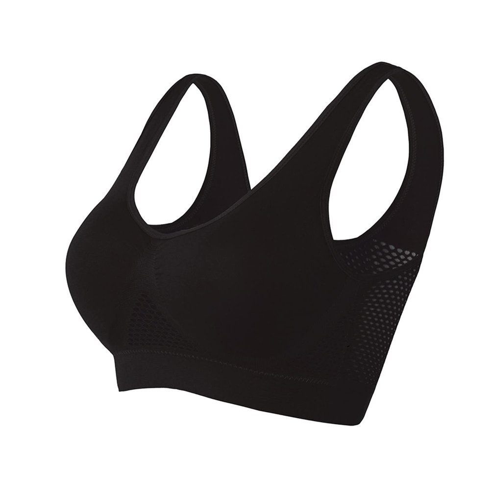 Bra with Back Fat Support Womens Breathable No Underwire Bra Wireless Everyday Bras Seamless Sports Bra Wirefree Yoga Bra with Removable Pads Posture Bra Black L