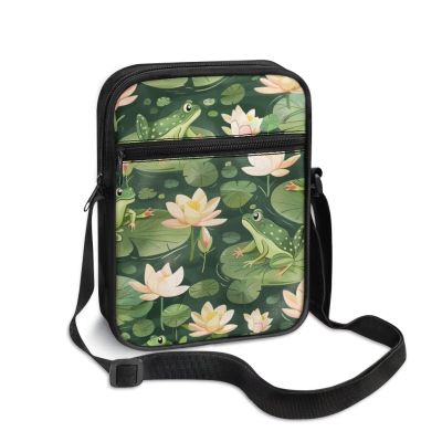 TODIYADDU Green Frog Sling Bag for Women Crossbody Purse Lotus Flower Messenger Bag Small Shoulder Bag Mini Phone Pouch Purse with Adjustable Strap and Zip Pocket Portable Chest Bag Gifts