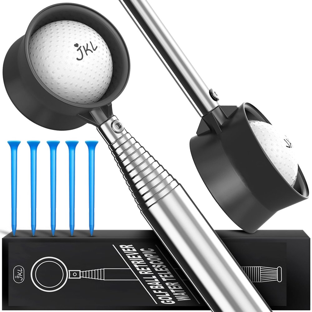 JKL 9Ft/12Ft Golf Ball Retriever for Water Telescopic, Stainless Steel Shaft, High Durability Double-Sided Ball Picker Upper Grabber, Golf Gifts for Golfers
