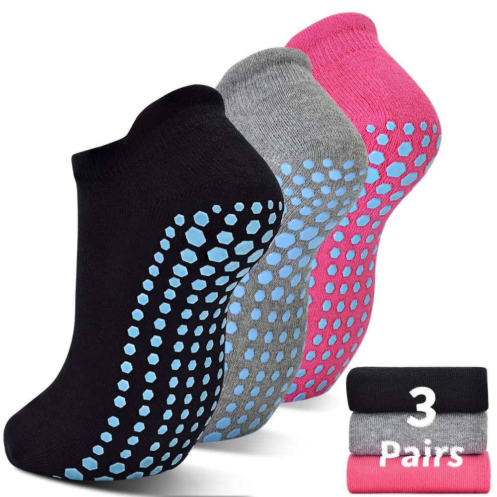 ELUTONG Pilates Socks with Grips for Women 1-3 Pairs Yoga Barre Ballet Dance Non Slip Crew Socks at Home Hospital
