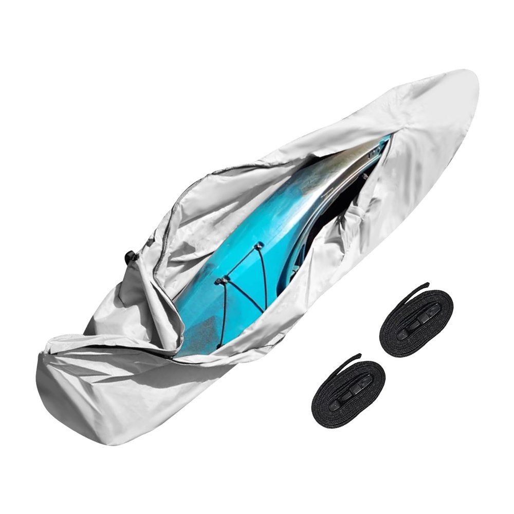 HSOKEW 16ft 600D Paddle Board Cover with Zipper - Water & UV-Proof Heavy Duty Canoe Kayak Cover for Indoor/Outdoor Storage, Grey, with 2 Windproof Straps