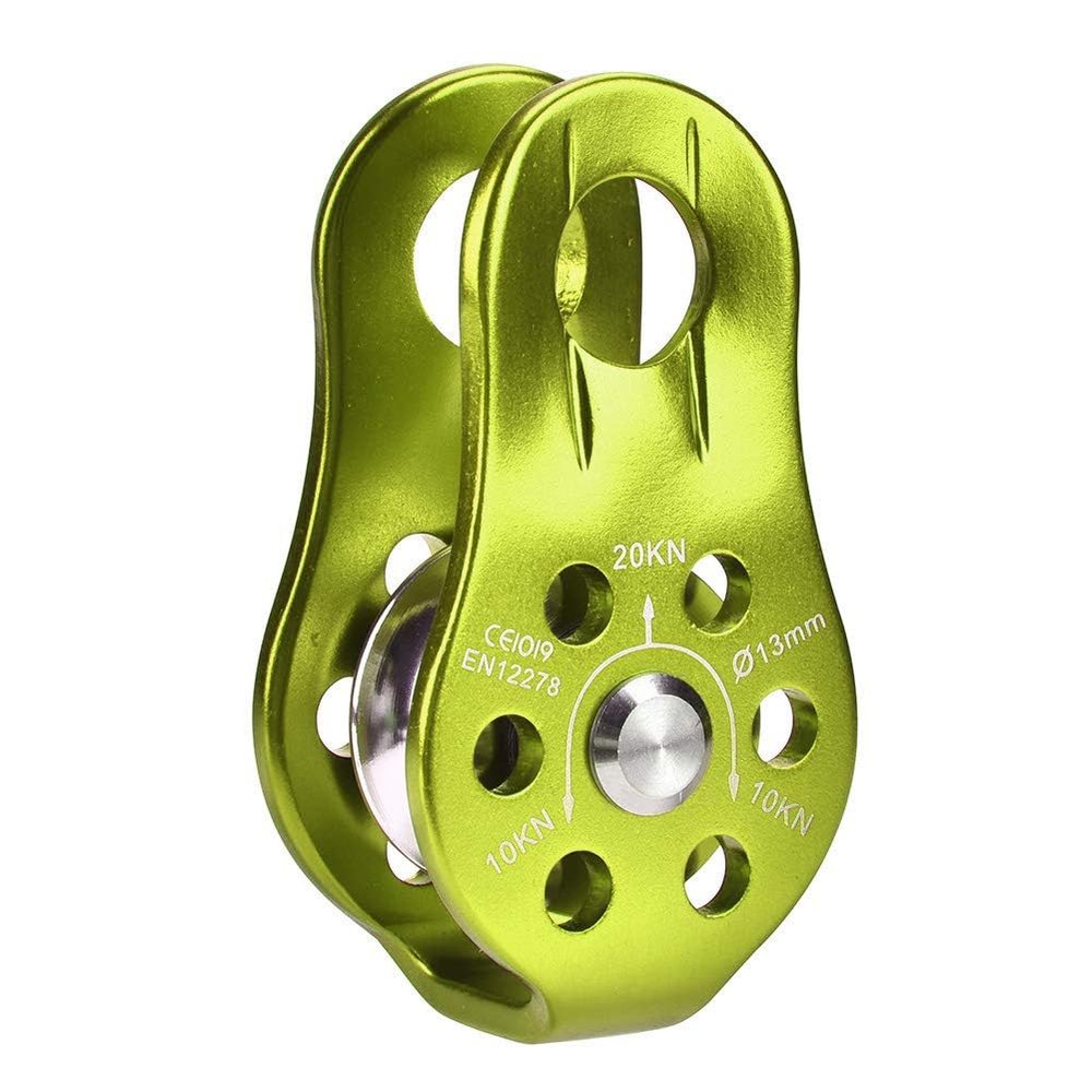 HERCHR 20KN Fixed Micro Pulley, 1000kg Strength Aluminium Alloy Single Rope Pulley Block Safety Pulleys for Climbing/Aloft Work/Rappelling/Rescue Emergency Outdoor Activity Climbing Pulley(Green)
