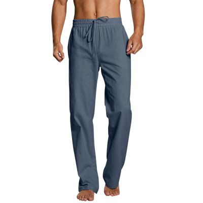 GOKKILRW Linen Pants for Men Quick Dry Lightweight Boho Lace Up Plain Color Straight Leg Loose Pants Outdoor Hiking Yoga Pants Summer Elastic Pj Lounge Trousers Dark Gray