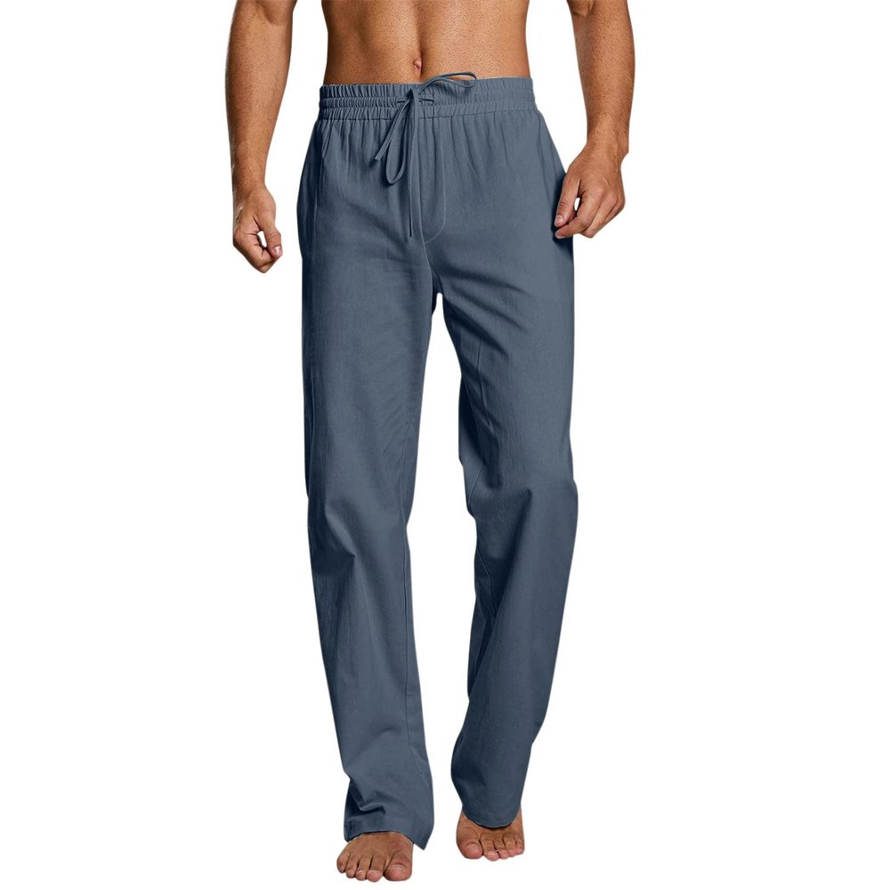 GOKKILRW Linen Pants for Men Quick Dry Lightweight Boho Lace Up Plain Color Straight Leg Loose Pants Outdoor Hiking Yoga Pants Summer Elastic Pj Lounge Trousers Dark Gray