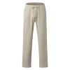GOKKILRW Linen Pants for Men Quick Dry Lightweight Boho Lace Up Plain Color Straight Leg Loose Pants Outdoor Hiking Yoga Pants Summer Elastic Pj Lounge Trousers Beige view 3