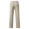 GOKKILRW Linen Pants for Men Quick Dry Lightweight Boho Lace Up Plain Color Straight Leg Loose Pants Outdoor Hiking Yoga Pants Summer Elastic Pj Lounge Trousers Beige view 4