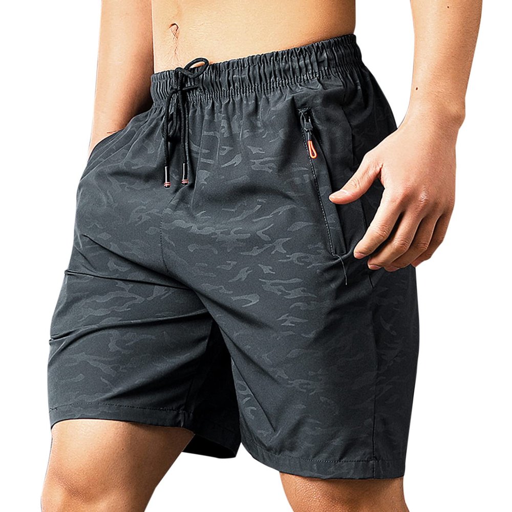 GOKKILRW Gym Workout Shorts for Men Casual Lightweight Quick Dry Moisture Wicking Performance Shorts Summer Outdoor Hiking Breathable Shorts with Zip Pockets Grey