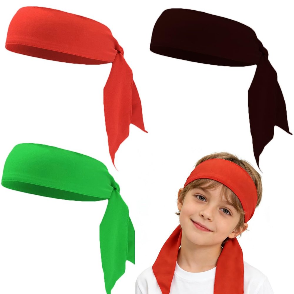 Kids Sports Head Tie, Ninja Karate Athletic Sweatbands Hair Wrap Headbands for Boys Girls (3-Pack)