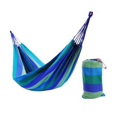 balacoo Double Camping Hammock Portable Rainbow Striped Canvas Swing Widened for Outdoor Relaxation for Travel Fishing and Hiking Blue