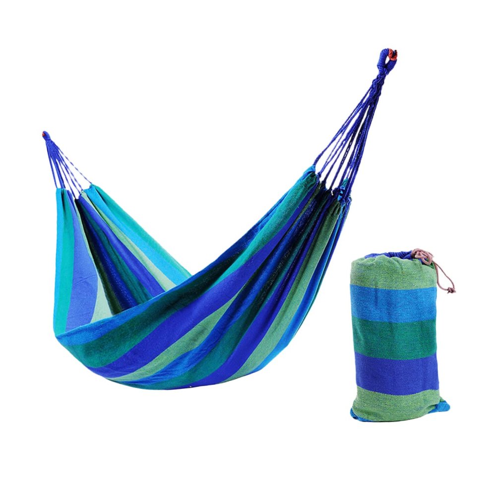 balacoo Double Camping Hammock Portable Rainbow Striped Canvas Swing Widened for Outdoor Relaxation for Travel Fishing and Hiking Blue