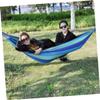 balacoo Double Camping Hammock Portable Rainbow Striped Canvas Swing Widened for Outdoor Relaxation for Travel Fishing and Hiking Blue view 2