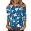 3/4 Length Sleeve Womens Tops 2025 Crewneck T-Shirts Loose Fit Tunic Blouses Floral Printed Summer Tees Three Quarter Sleeve Tshirts Vacation Clothes Blue Large view 1