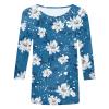 3/4 Length Sleeve Womens Tops 2025 Crewneck T-Shirts Loose Fit Tunic Blouses Floral Printed Summer Tees Three Quarter Sleeve Tshirts Vacation Clothes Blue Large view 2