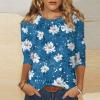 3/4 Length Sleeve Womens Tops 2025 Crewneck T-Shirts Loose Fit Tunic Blouses Floral Printed Summer Tees Three Quarter Sleeve Tshirts Vacation Clothes Blue Large view 4