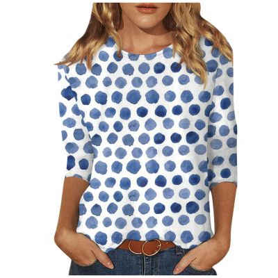3/4 Length Sleeve Womens Tops Plus Size Casual Round Neck Cute Tunic Tops Graphic Tees Basic Blouses Dressy Loose Fit Pullover Business Work T-Shirts White X-Large