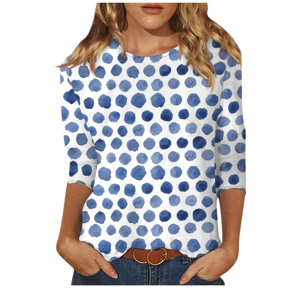 3/4 Length Sleeve Womens Tops Plus Size Casual Round Neck Cute Tunic Tops Graphic Tees Basic Blouses Dressy Loose Fit Pullover Business Work T-Shirts White X-Large