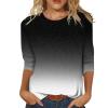 3/4 Length Sleeve Womens Tops 2025 Crewneck T-Shirts Loose Fit Tunic Blouses Floral Printed Summer Tees Three Quarter Sleeve Tshirts Vacation Clothes Black Large view 1