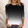 3/4 Length Sleeve Womens Tops 2025 Crewneck T-Shirts Loose Fit Tunic Blouses Floral Printed Summer Tees Three Quarter Sleeve Tshirts Vacation Clothes Black Large view 2