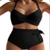 Dokotoo Womens Swimsuits Bikini Set for Women 2 Piece High Waisted Bikinis Summer 2025 Beach Vacation Essentials Adjustable Straps Cross Front Bathing Suits Tummy Control Swim Suits,Black Small view 1